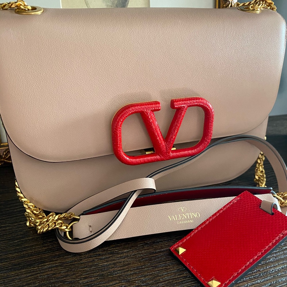 Valentino gold chain tan/red shoulder bag